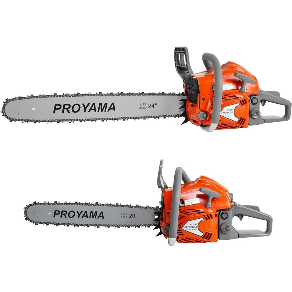 68CC Top Handle Chainsaw, 24"/20" Gas-Powered Handheld Cordless Saw for Tree Wood Cutting