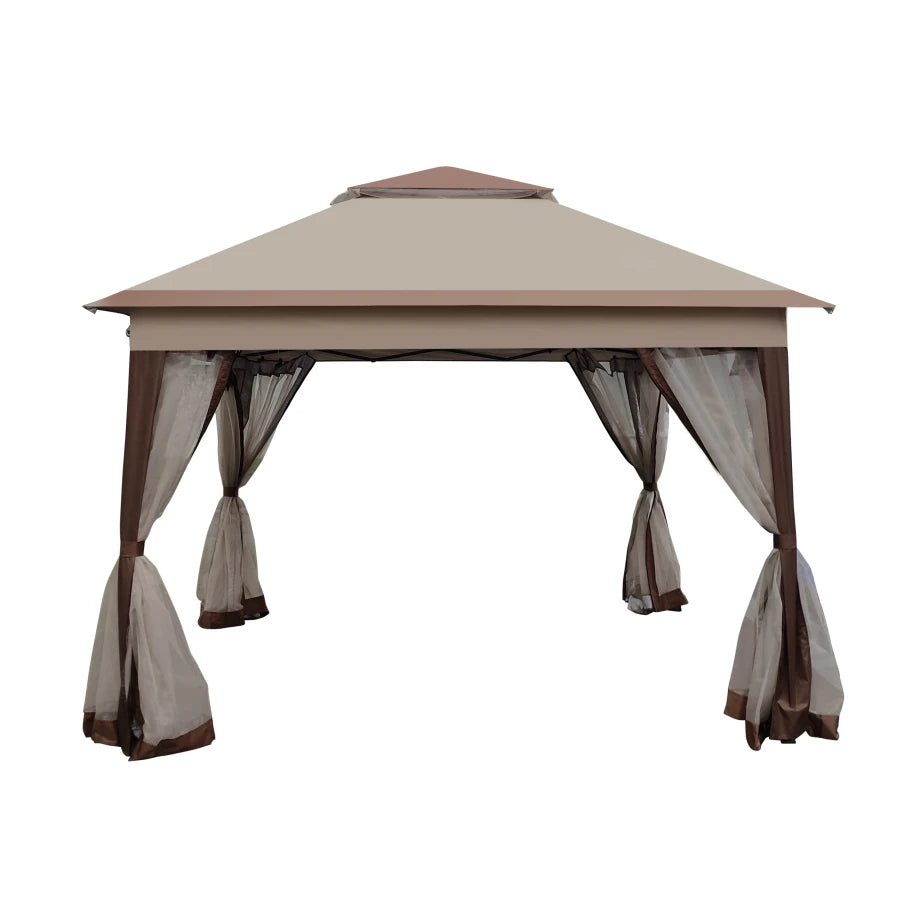 Instant Oasis: 11x11Ft Pop-Up Gazebo Canopy with Zipper Netting, 2-Tier Soft Top Event Tent