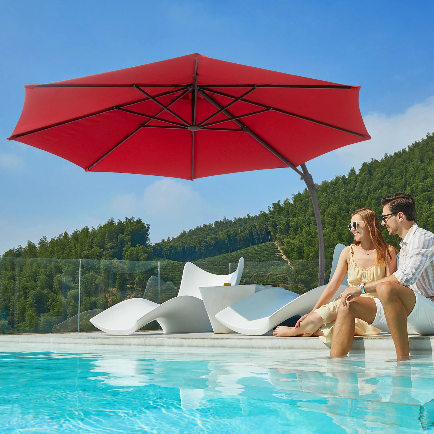 10FT Deluxe 360° Rotation Patio Umbrella with Base - Link Logical Mall