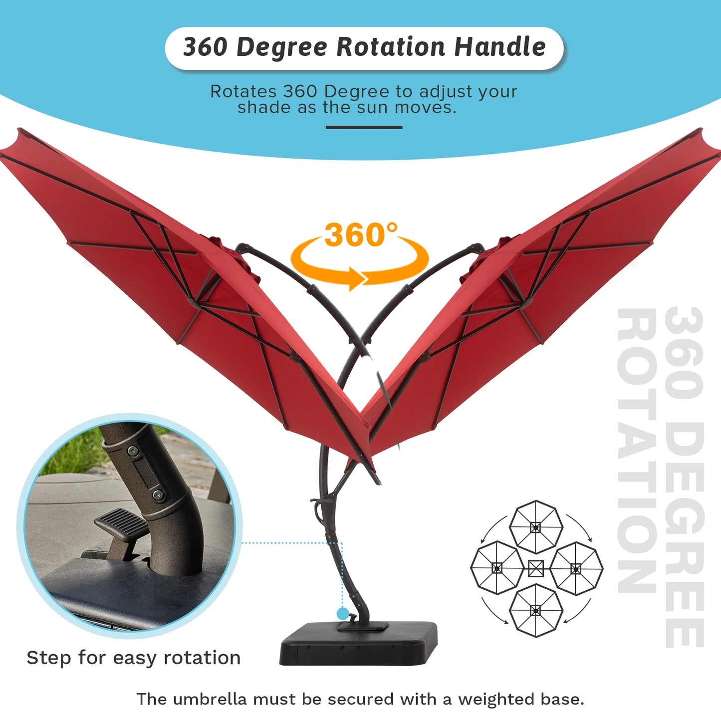 10FT Deluxe 360° Rotation Patio Umbrella with Base - Link Logical Mall