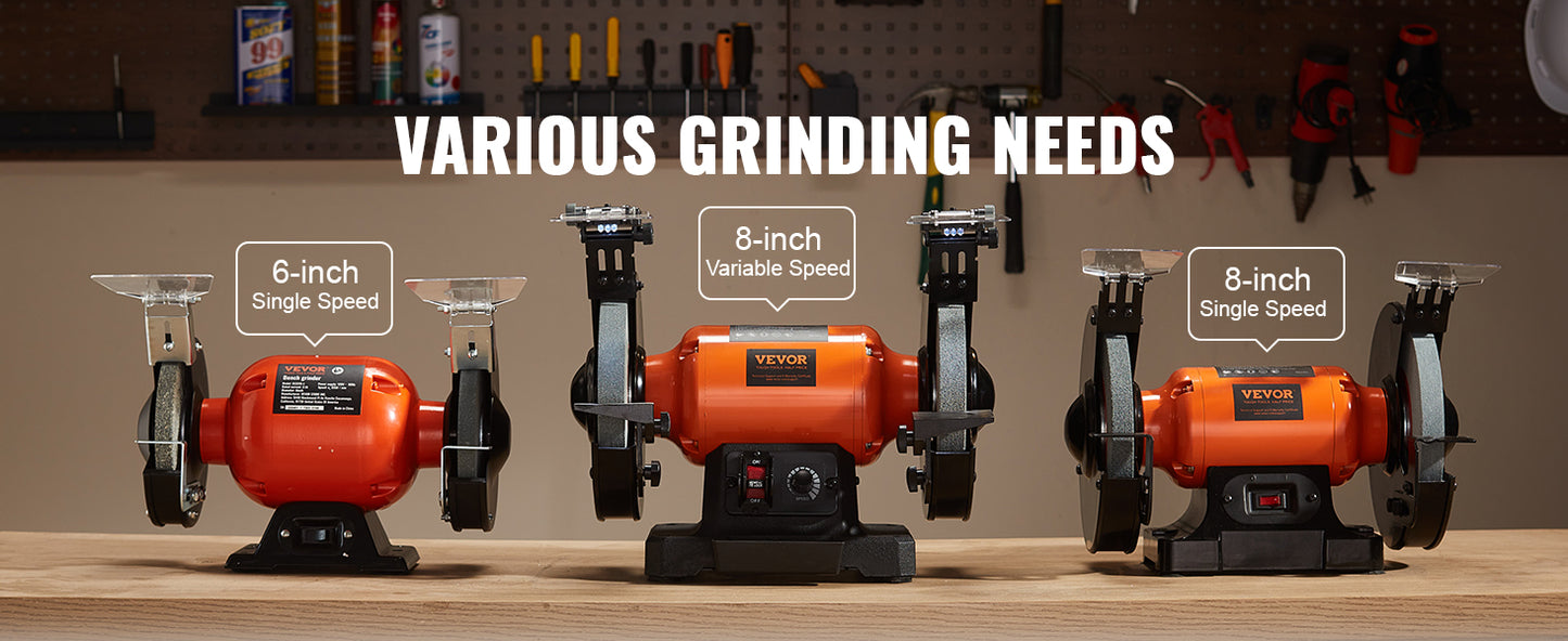 VEVOR 6 Inch Bench Grinder with 2.1A Brushless Motor Single Speed