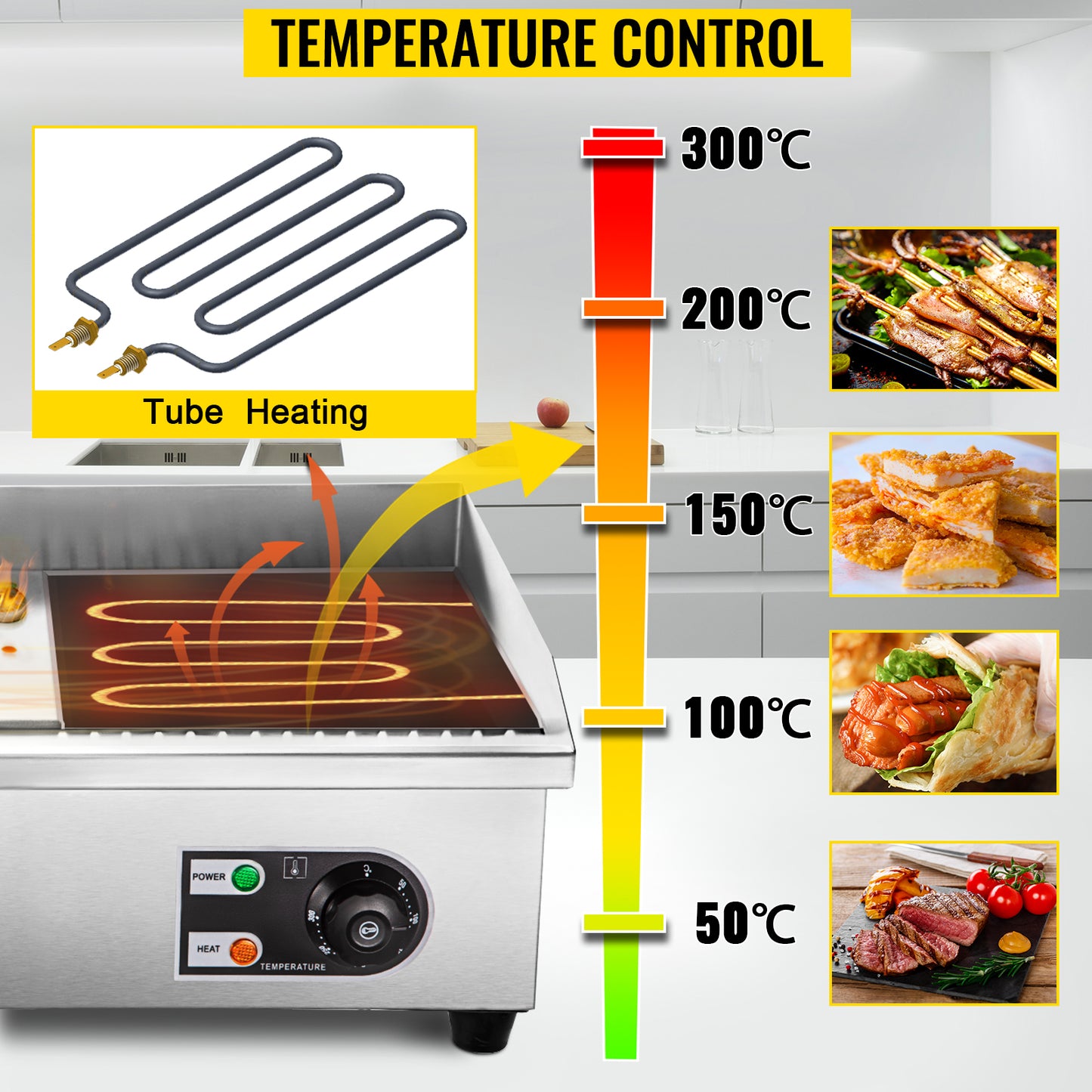 VEVOR Electric Countertop Griddle, 18"-26" Teppanyaki Grill, Stainless Steel Flat Top