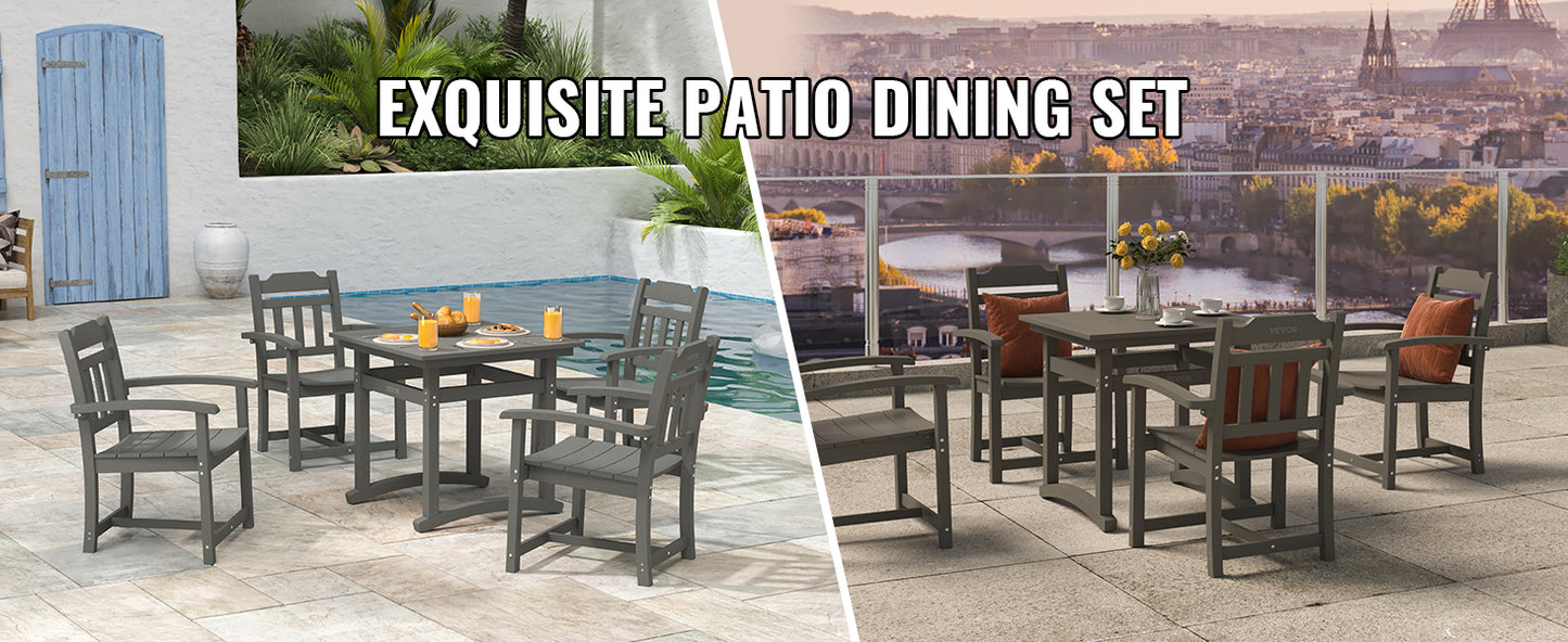 VEVOR 5 Pcs Patio Dining Set Outdoor Square Furniture Table Chairs